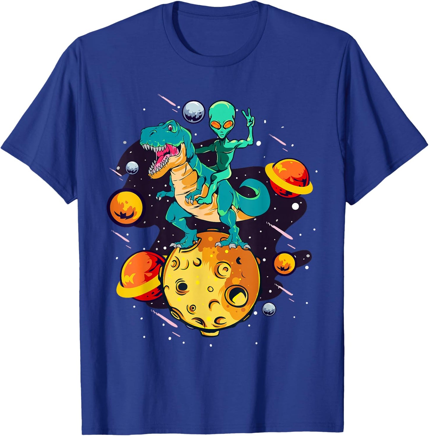 Alien Rides T-Rex - Dinosaurs From Outer Space T-Shirt - T-Shirt | Royal