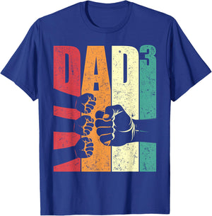 Dad Squared Retro Father of Three Kids Fist Bump Fathers Day T-Shirt - T-Shirt | Royal