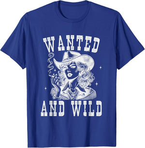 Wanted And Wild Cowboy Lady Illustration T-Shirt - T-Shirt | Royal