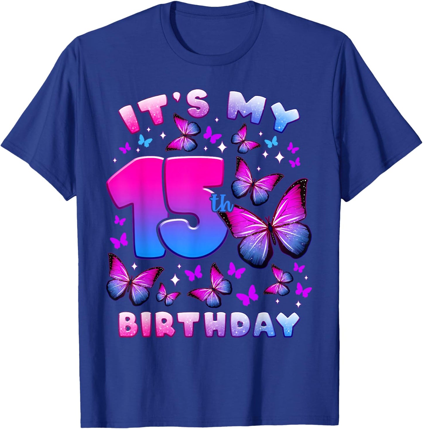 Birthday Girl 15 Years Old Butterfly Number 15 T-Shirt - T-Shirt | Royal