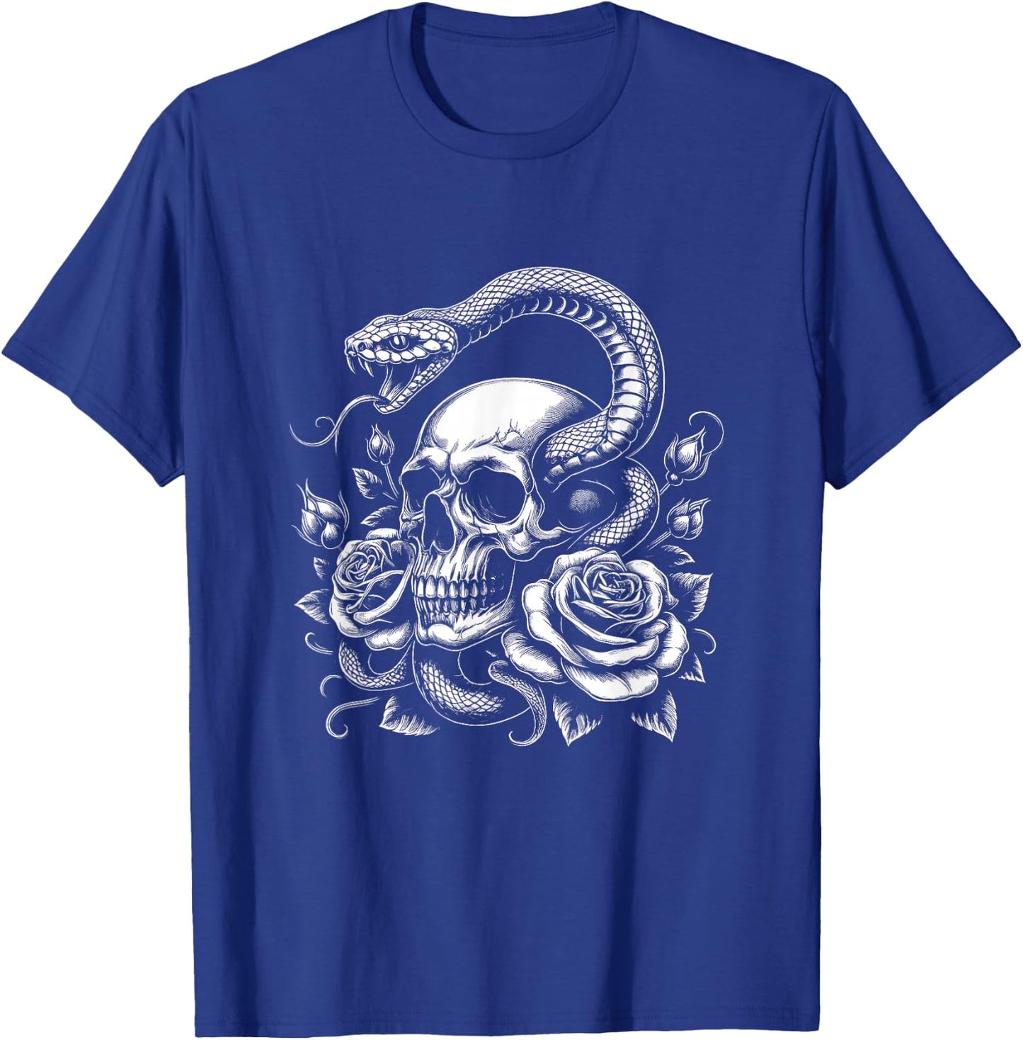 Skull Snake Graphic Rose Flower Art Design T-Shirt - T-Shirt | Royal