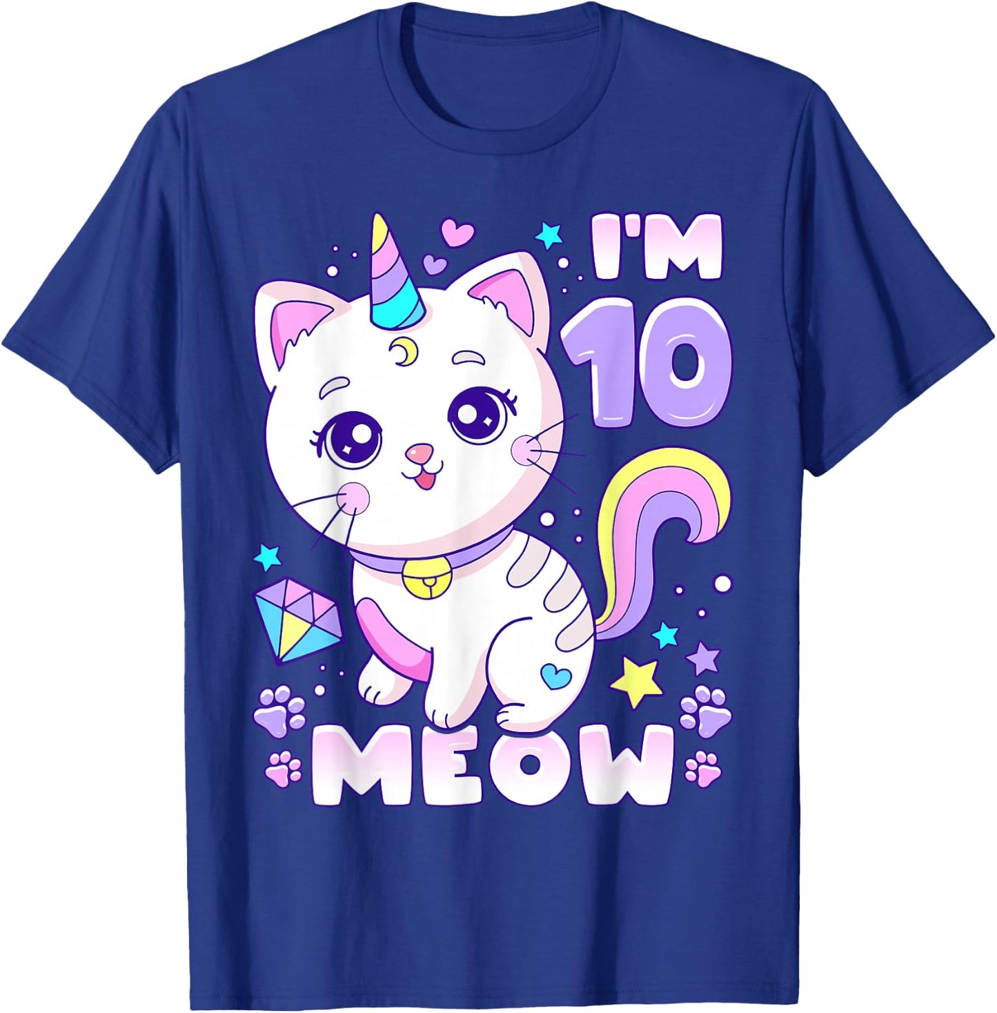 Birthday girl 10 years old, cat, unicorn, 10th birthday T-Shirt - T-Shirt | Royal