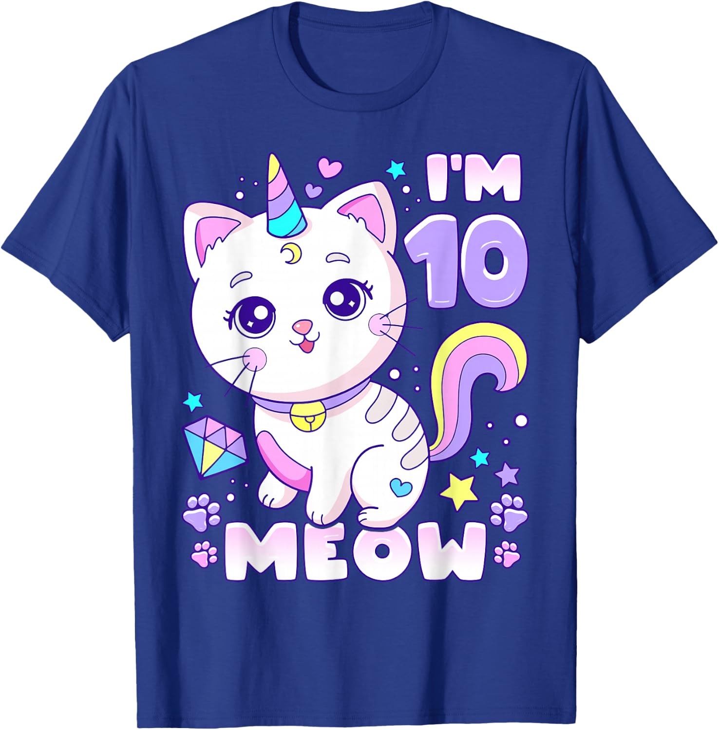 Birthday girl 10 years old, cat, unicorn, 10th birthday T-Shirt - T-Shirt | Royal