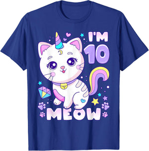 Birthday girl 10 years old, cat, unicorn, 10th birthday T-Shirt - T-Shirt | Royal