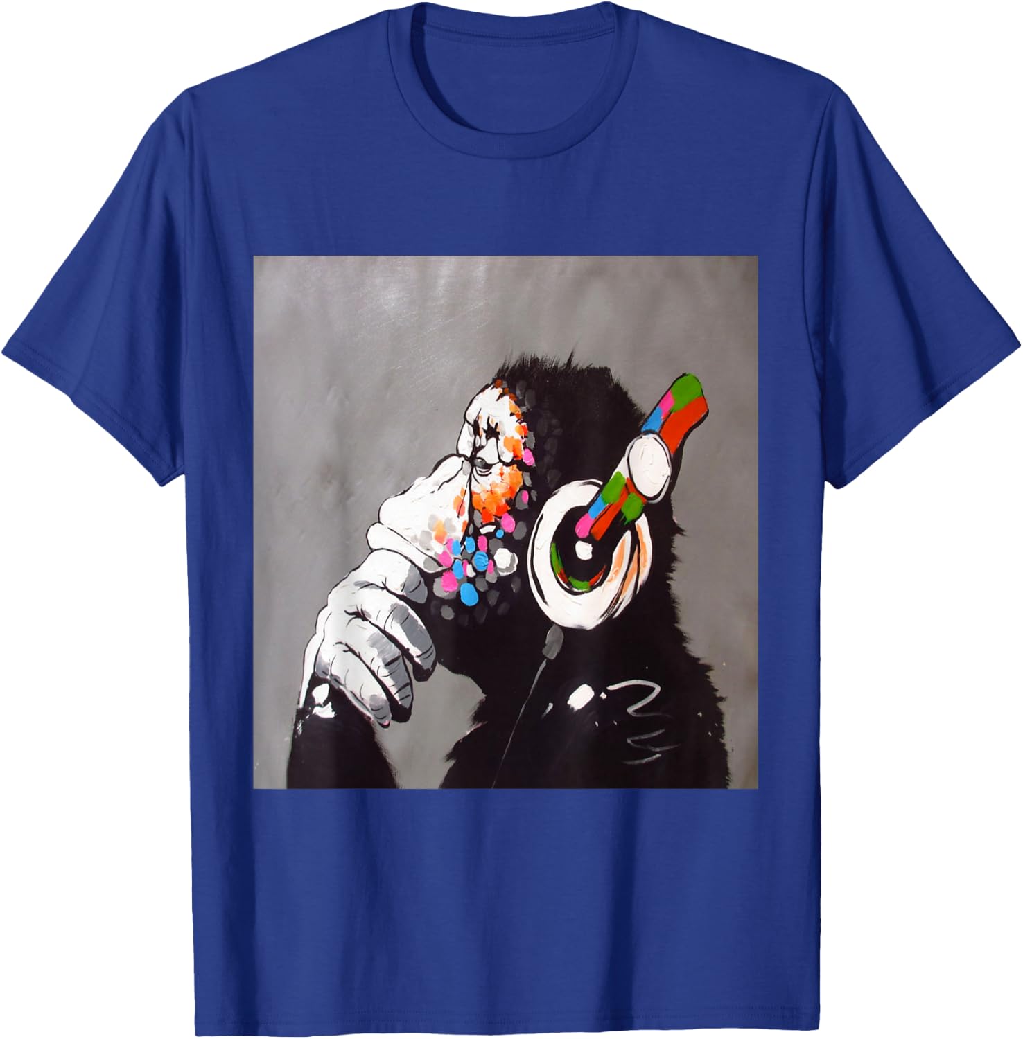 Funny Monkey Head Phone T-Shirt - T-Shirt | Royal