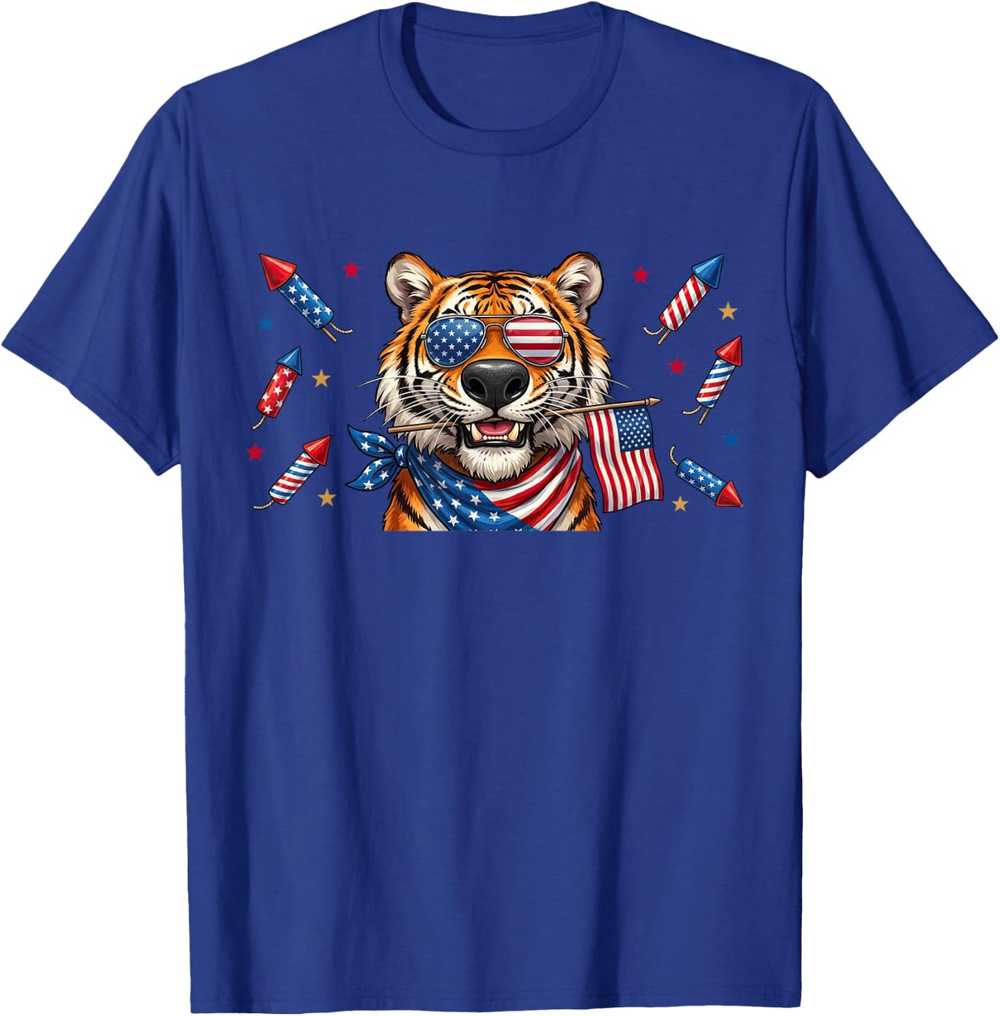 Funny Tiger American USA Flag Memorial Day 4th of July T-Shirt - T-Shirt | Royal