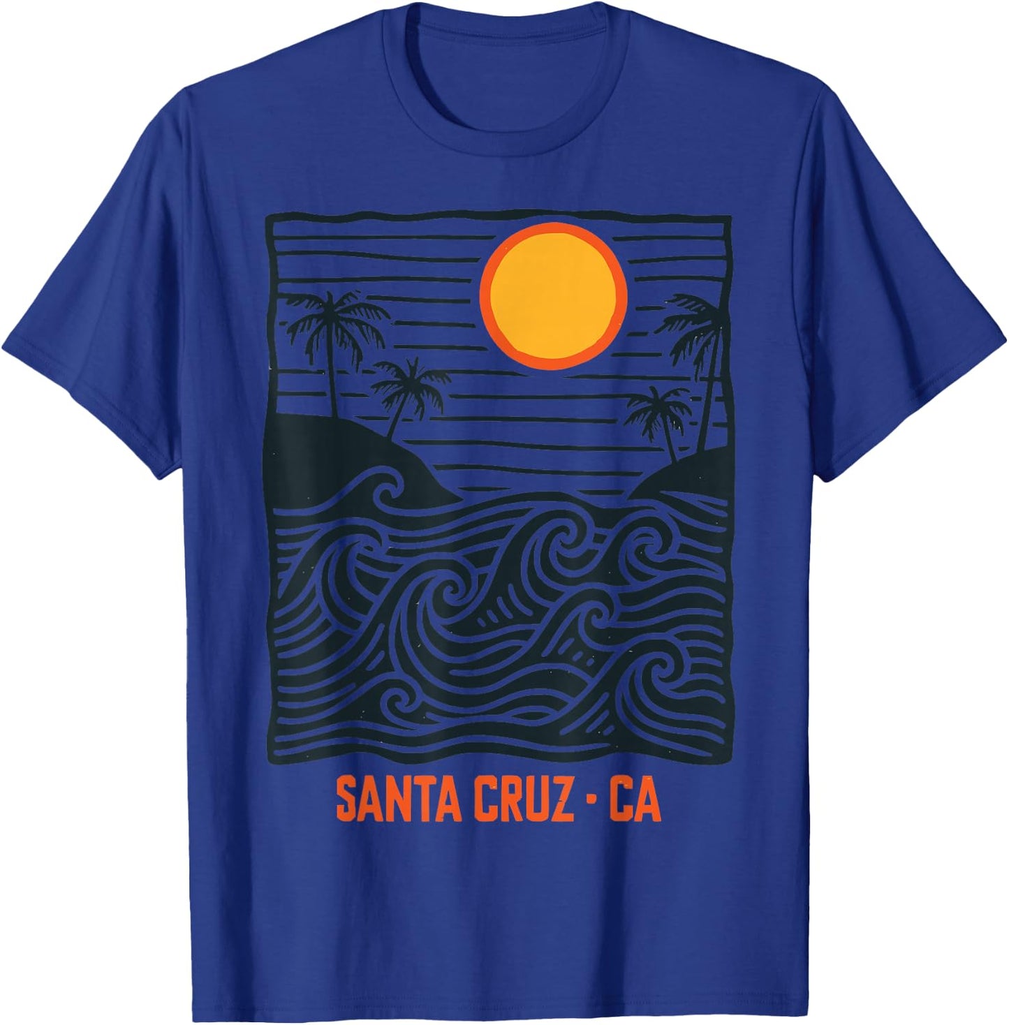 Santa Cruz Surf Wave Vintage Beach Pattern California T-Shirt - T-Shirt | Royal