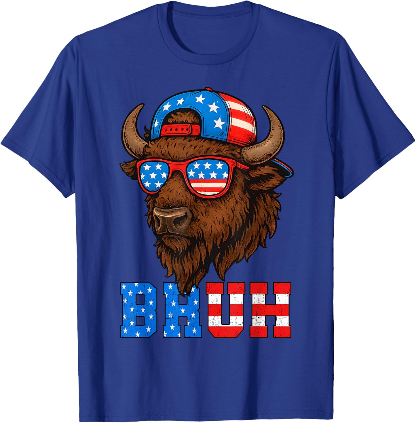 Funny Bison Bruh Patriotic 4th Of July Men Boys Kids T-Shirt - T-Shirt | Royal