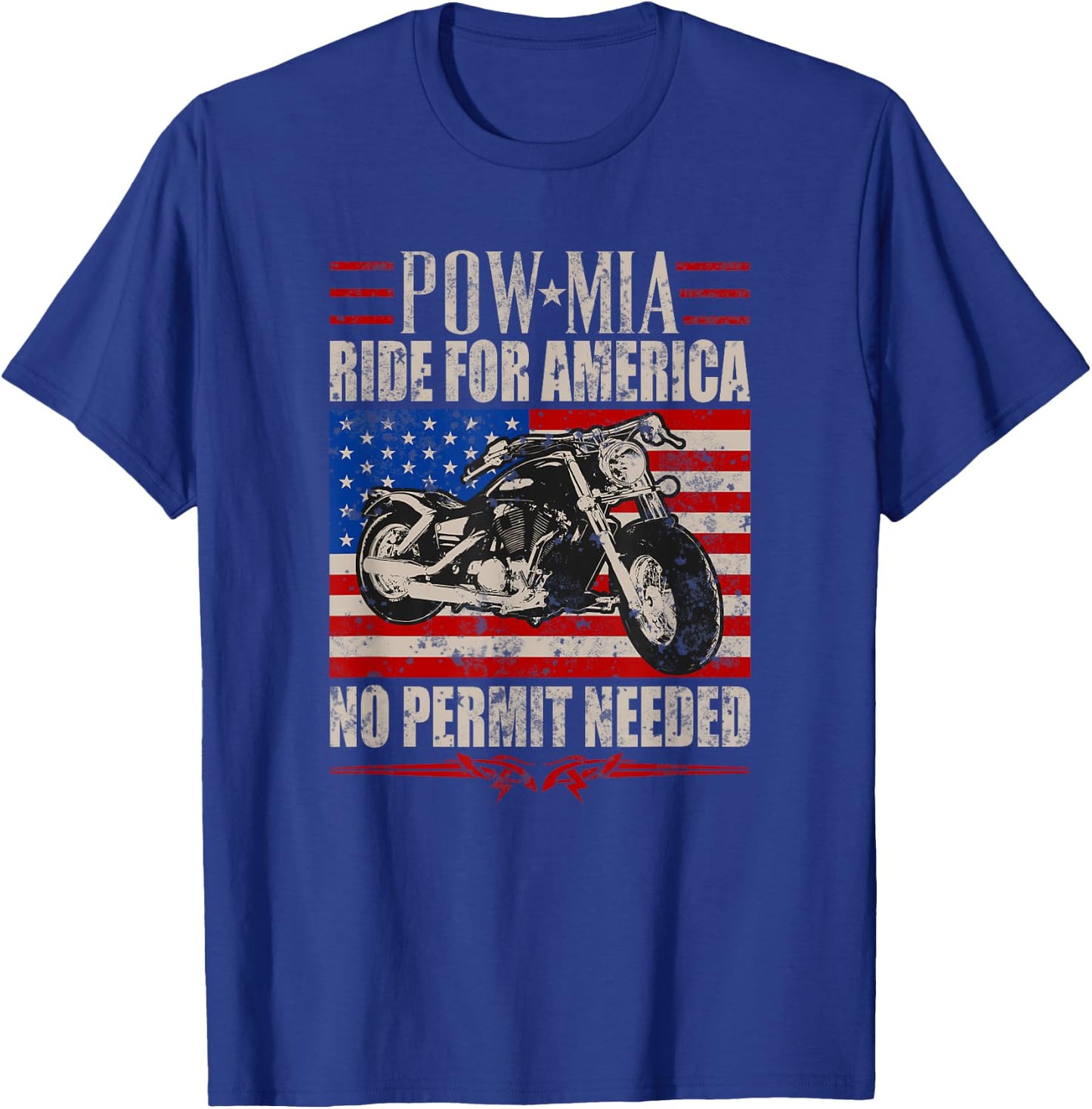 Veteran Pow Mia Motorcycle Ride 2021 Biker Support T-Shirt - T-Shirt | Royal