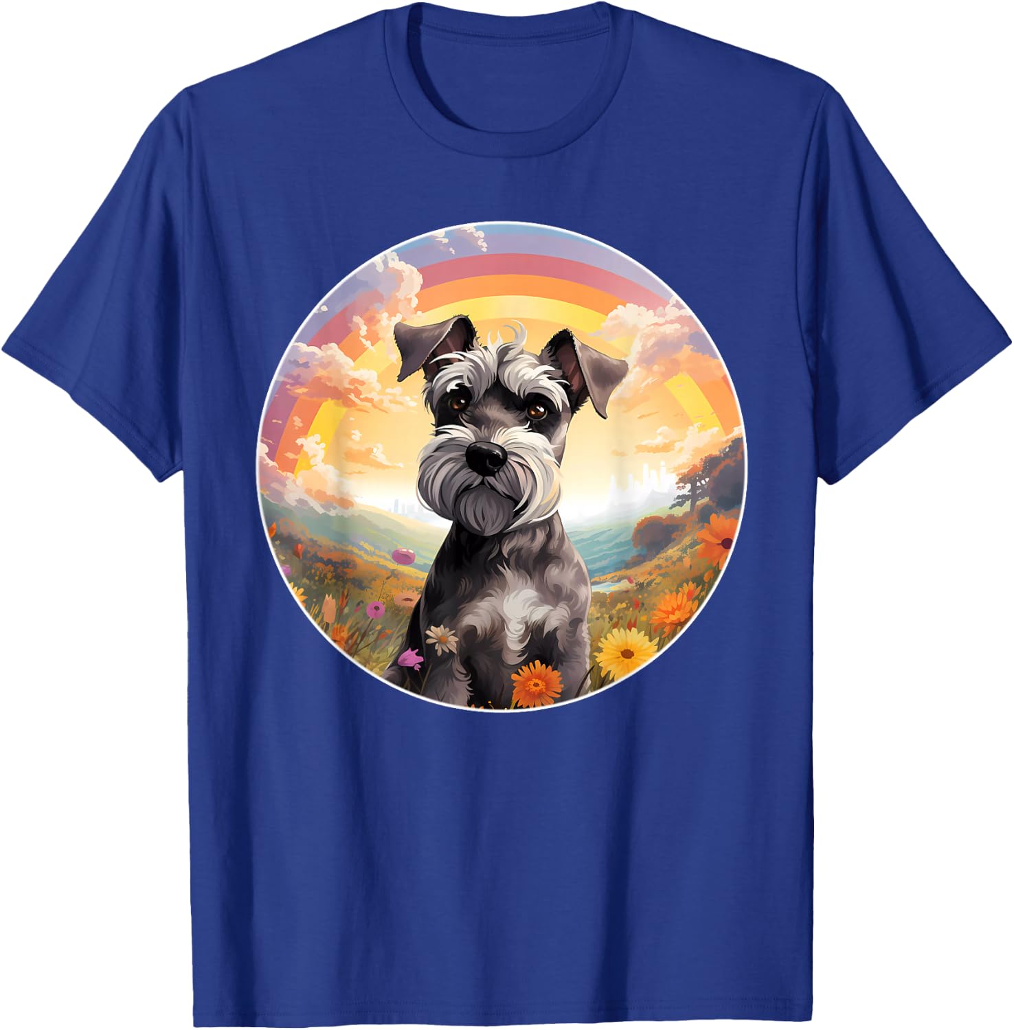 Miniature Schnauzer Lover Cute Rainbow Bridge Puppy Dog Art T-Shirt - T-Shirt | Royal
