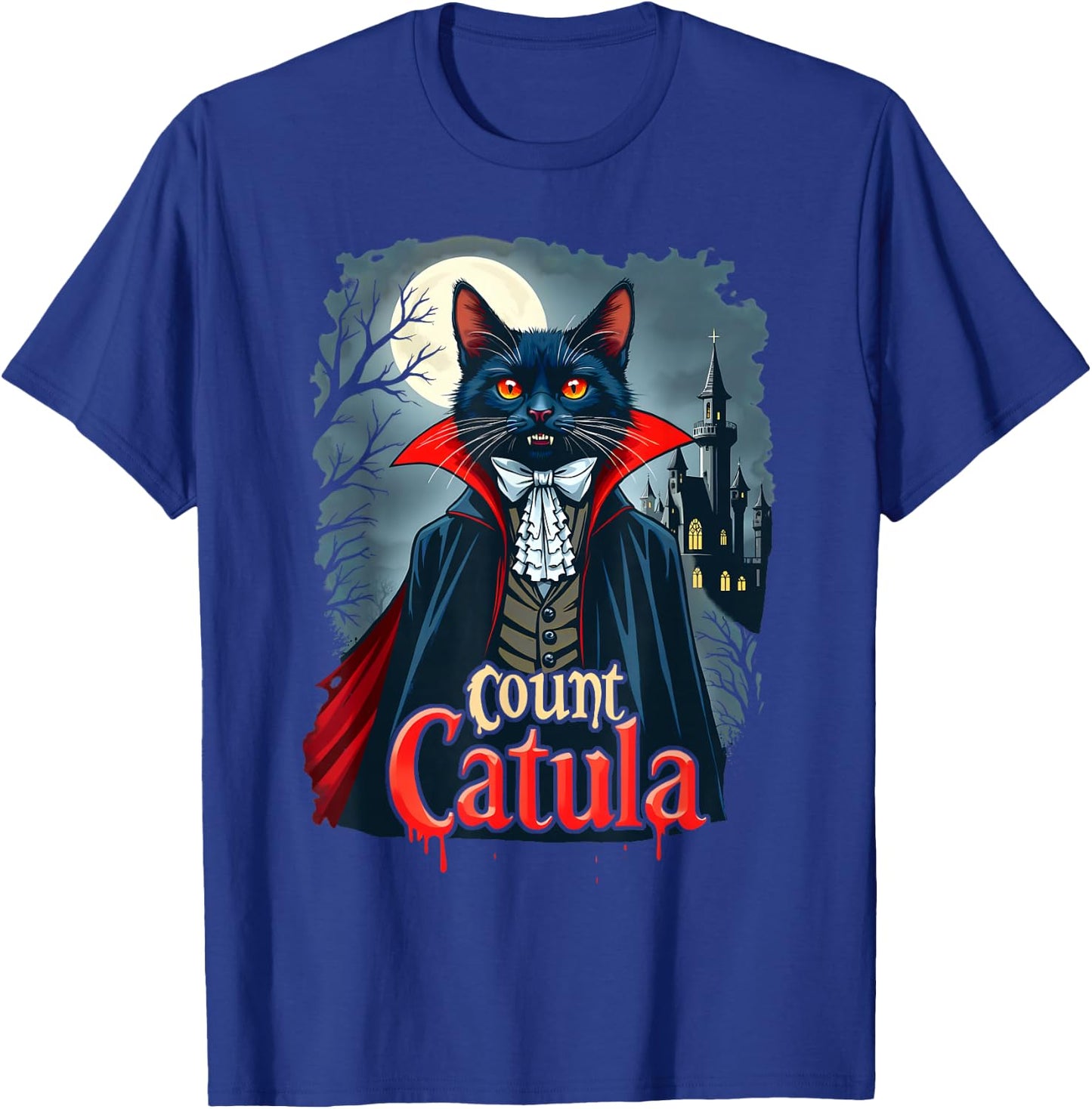 Count Catula Dracula Spooky Horror Vampire Cat Halloween T-Shirt - T-Shirt | Royal