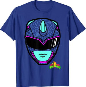Power Rangers Blue Ranger Retro Print Big Face T-Shirt - T-Shirt | Royal