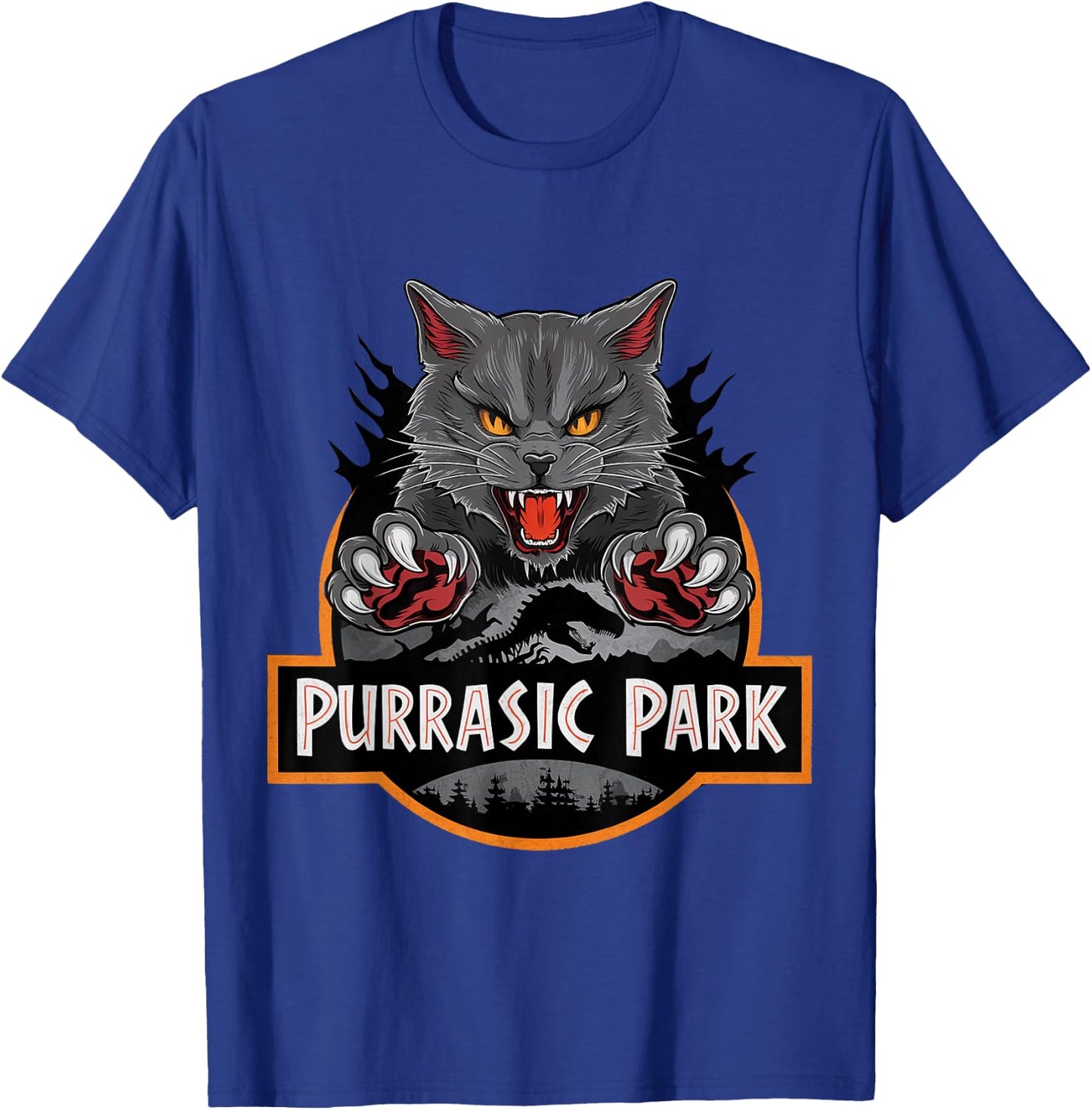 Purrasic Park Cat T-Rex Ancient Feline Dinosaur T-Shirt - T-Shirt | Royal