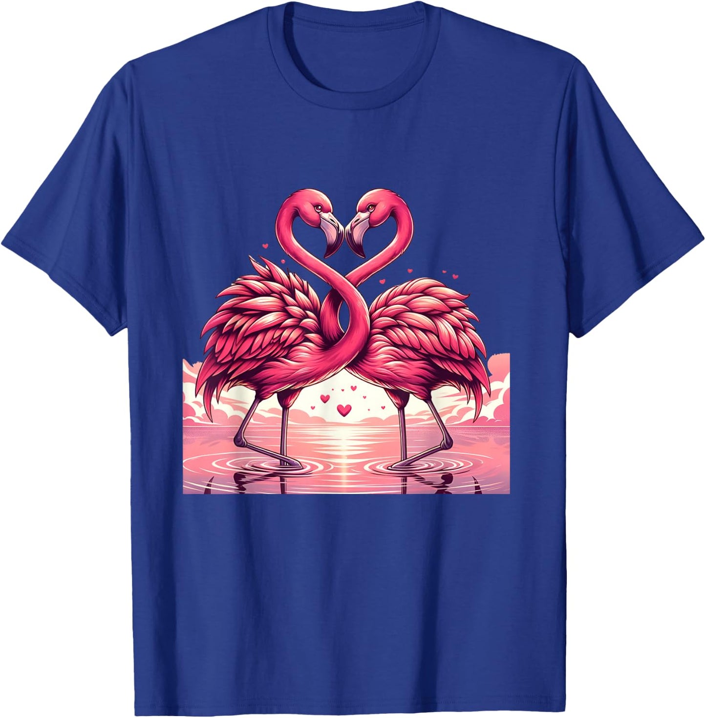 Adorable Flamingo Pair Embrace Valentine Hearts T-Shirt - T-Shirt | Royal