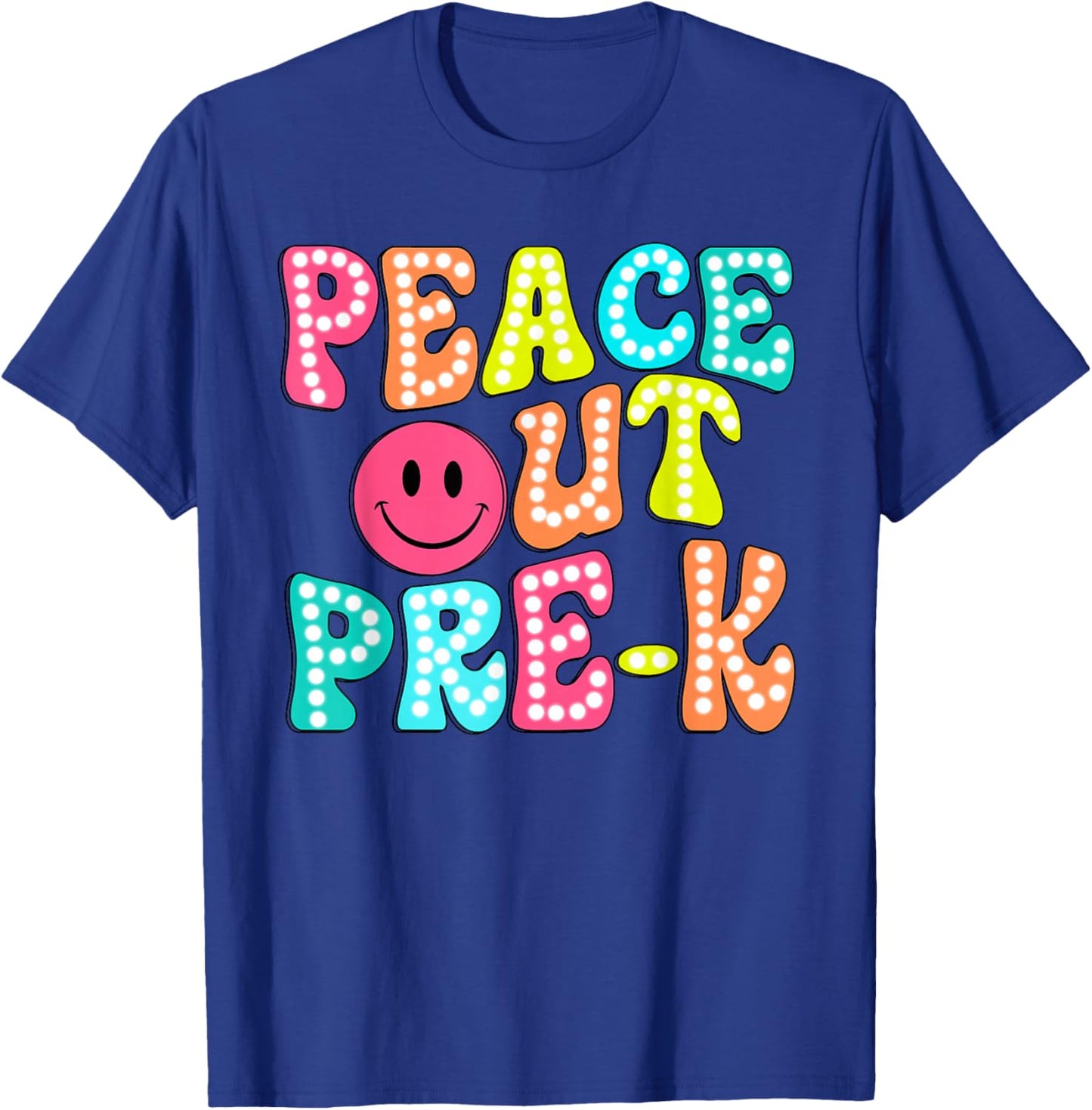 Peace Out Pre K Funny Happy Last Day Of School Groovy Retro T-Shirt - T-Shirt | Royal