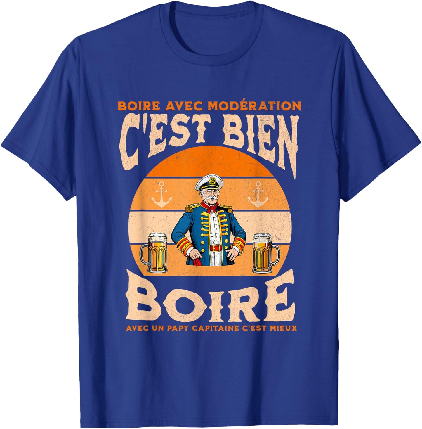 Papy capitaine bateau ancre apéro bière humour grand-père T-Shirt - T-Shirt | Royal