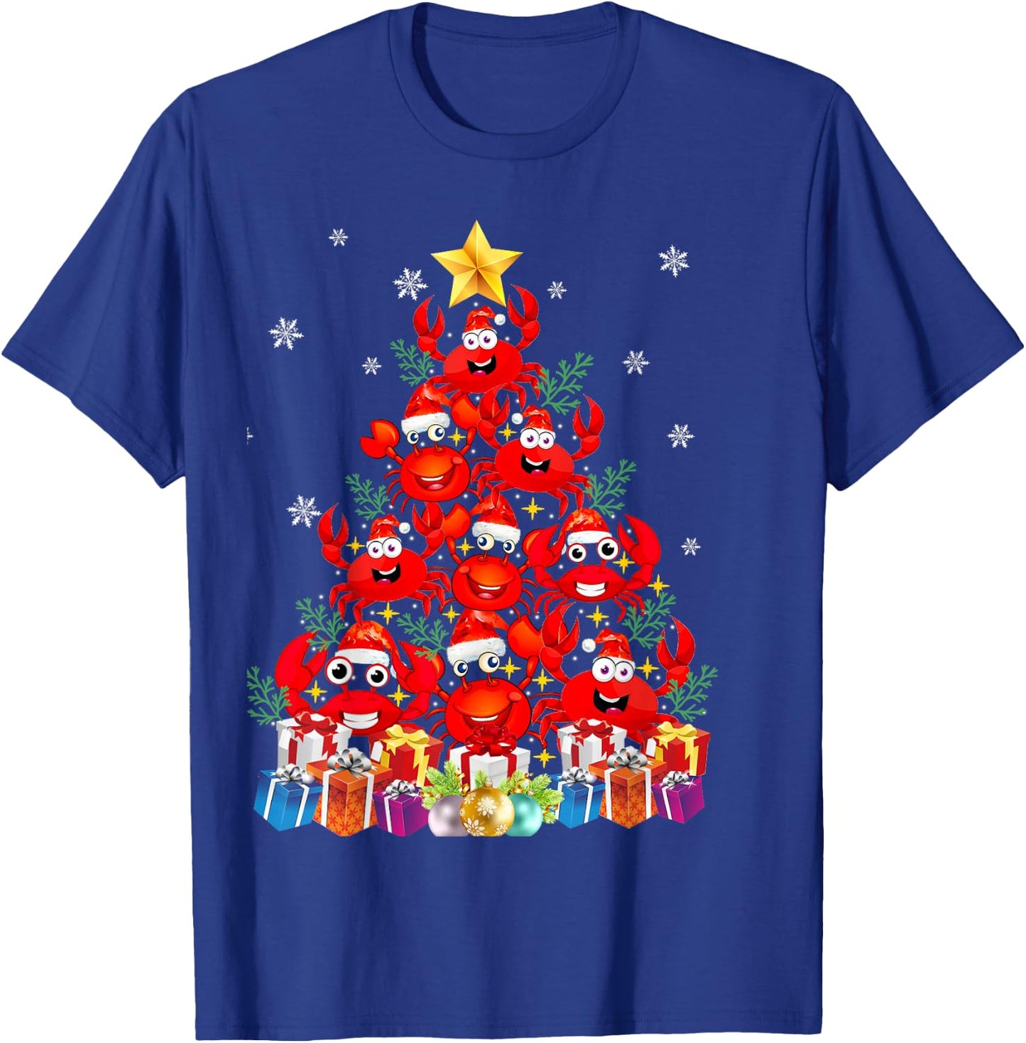 Funny Crab Christmas Tree Lights With Santa Hat T-Shirt - T-Shirt | Royal