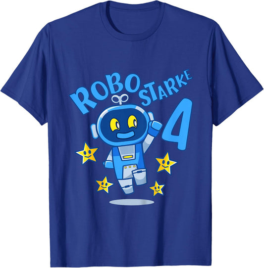 Children's Robot Birthday Shirt 4 Years Boy 4 Birthday , black, 80 T-Shirt - T-Shirt | Royal