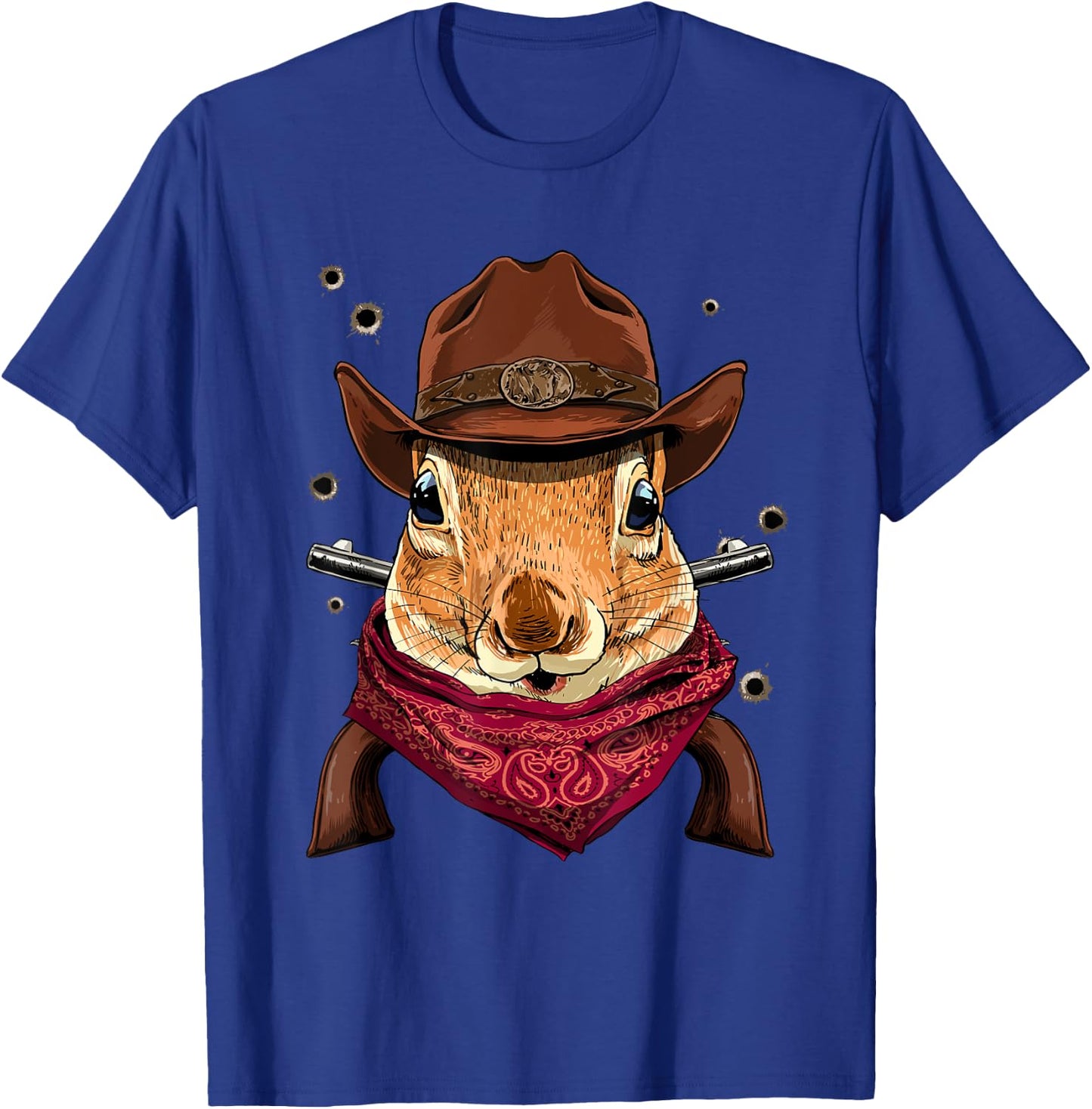 Cowboy Squirrel Western Rodeo Cowboy Hat and Bandana T-Shirt - T-Shirt | Royal