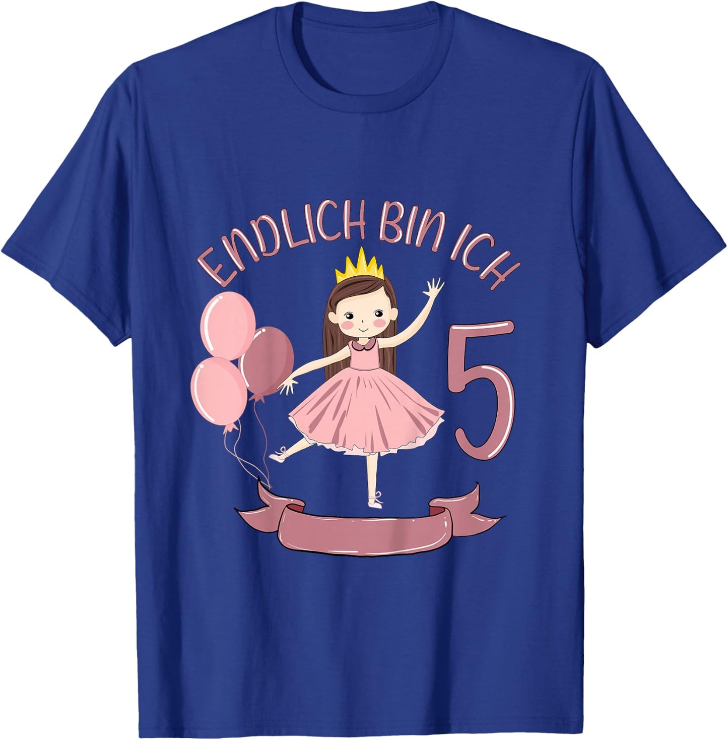 Kids 5 Years Princess Finally Bin I 5 Girls 5th Birthday , black T-Shirt - T-Shirt | Royal