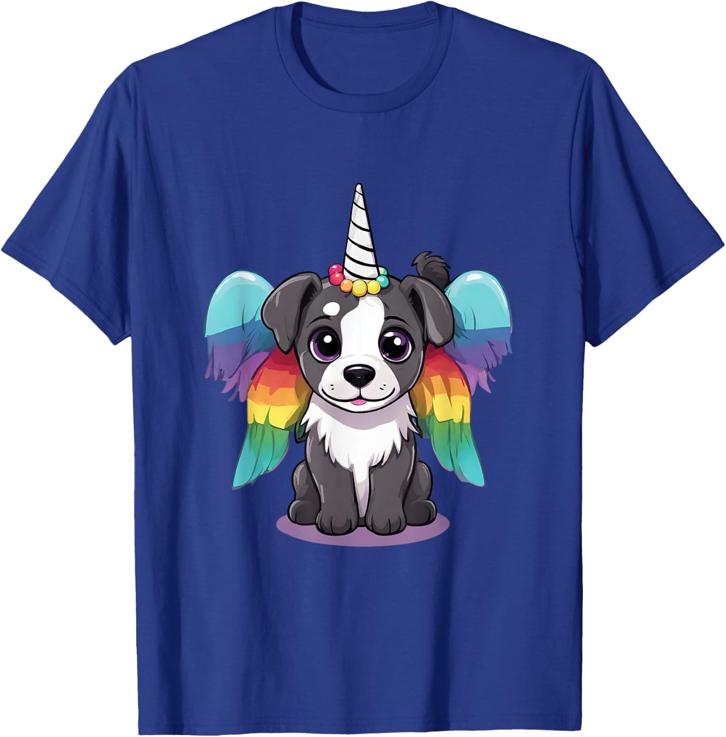 Cute Magical Unicorn Puppy Dog With Rainbow Wings Women Kids T-Shirt - T-Shirt | Royal