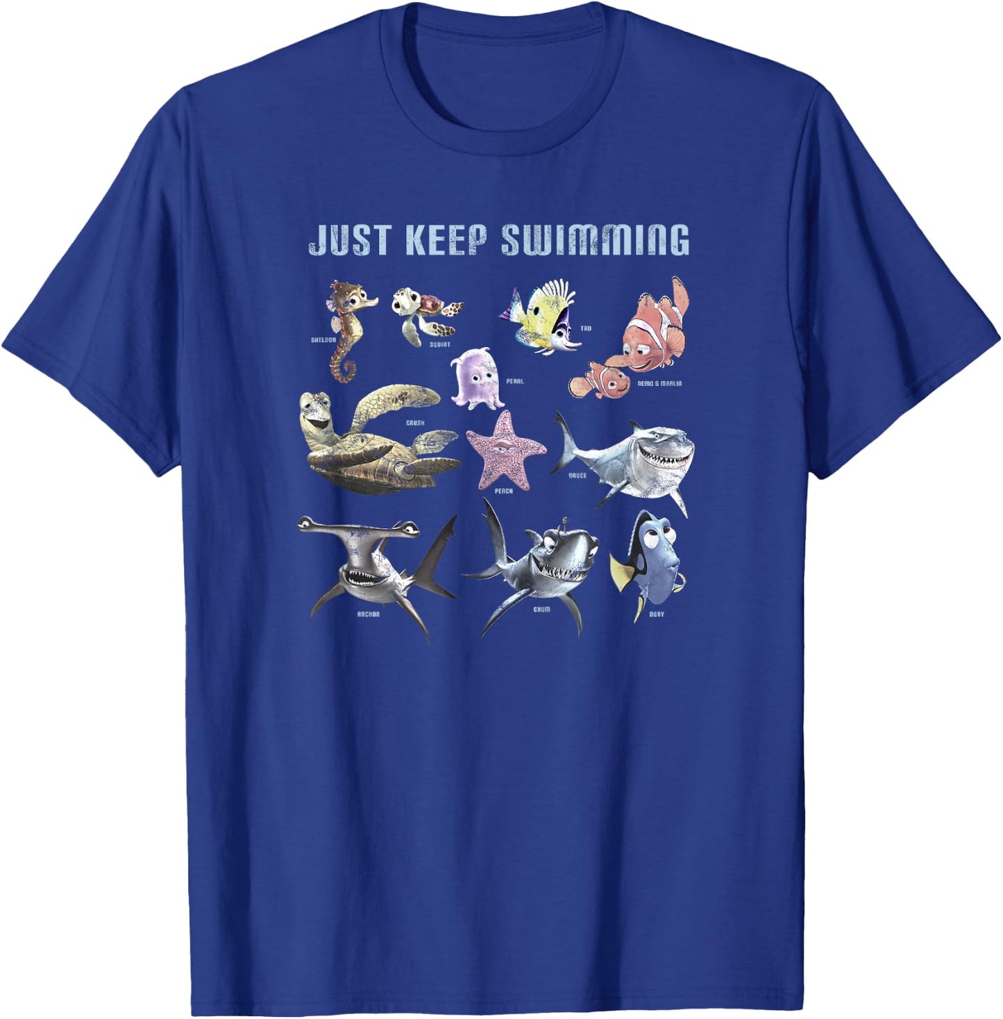 Disney Pixar Finding Nemo Group Chart Just Keep Swimming T-Shirt - T-Shirt | Royal