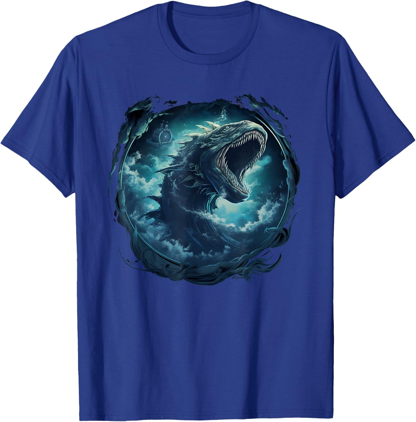Sea Monster Leviathan Ocean Creature Vintage Art Graphic T-Shirt - T-Shirt | Royal