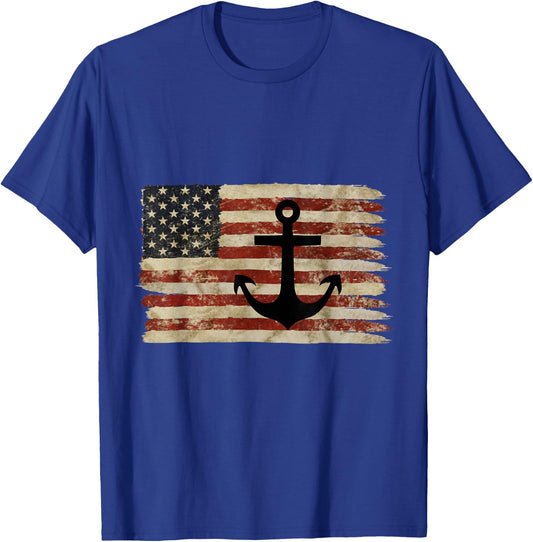 USA American Flag Nautical Anchor Patriotic Sailor Military T-Shirt - T-Shirt | Royal