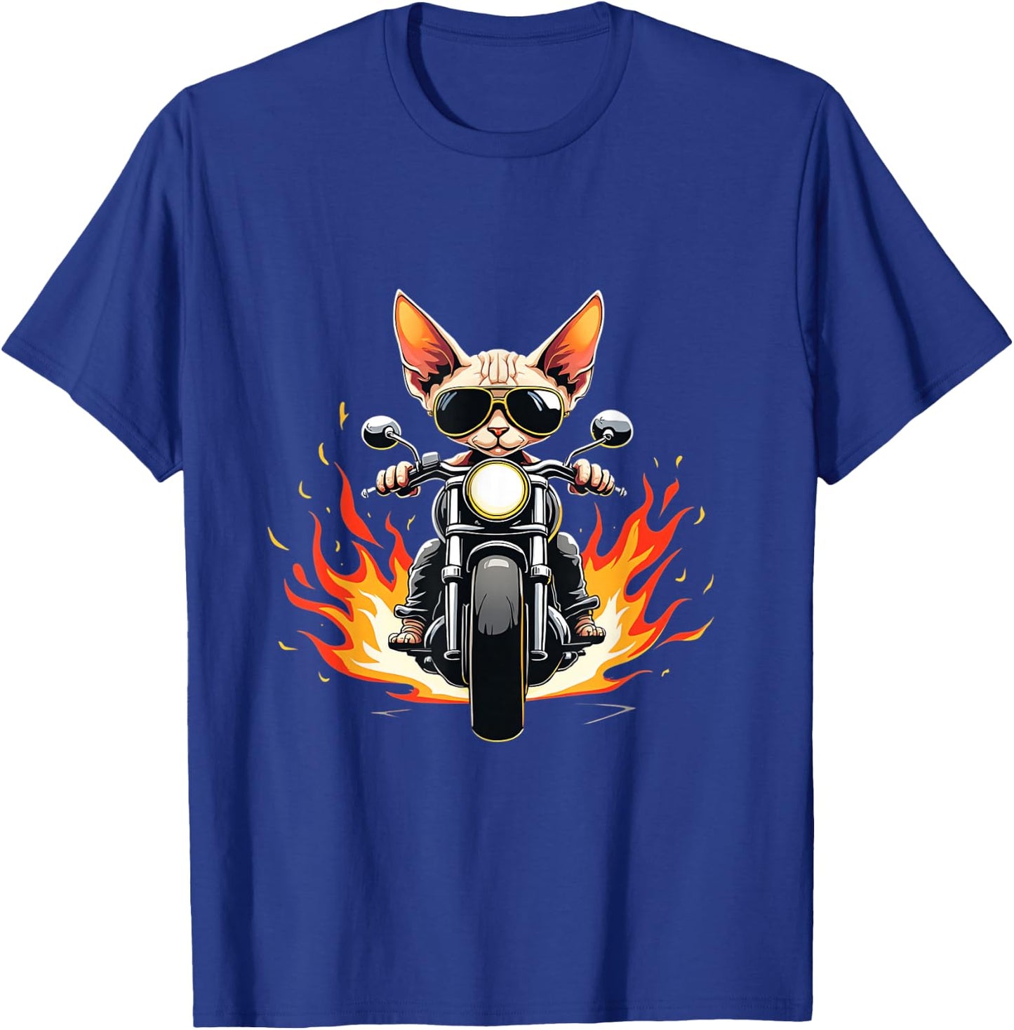 Funny Sphynx Cat Riding a Motorcycle Design Sphynx Cat Lover T-Shirt - T-Shirt | Royal