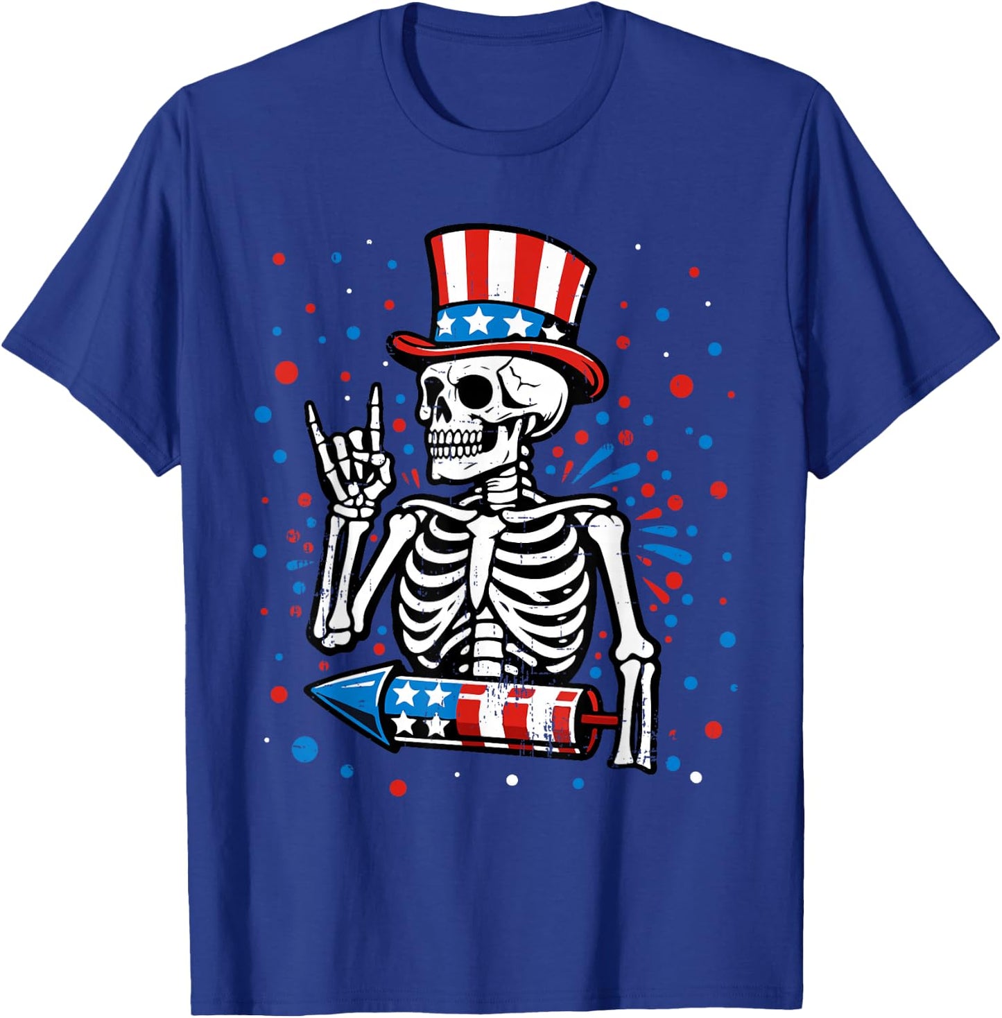 4th of July Skeleton Patriotic Rock USA Flag Men Boys Kids T-Shirt - T-Shirt | Royal