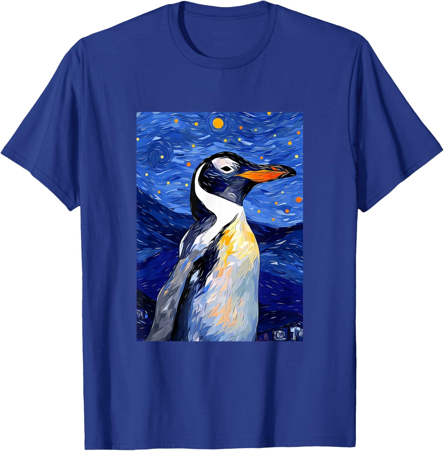 Gentoo Penguin Starry Night Painting Men Women Kids T-Shirt - T-Shirt | Royal