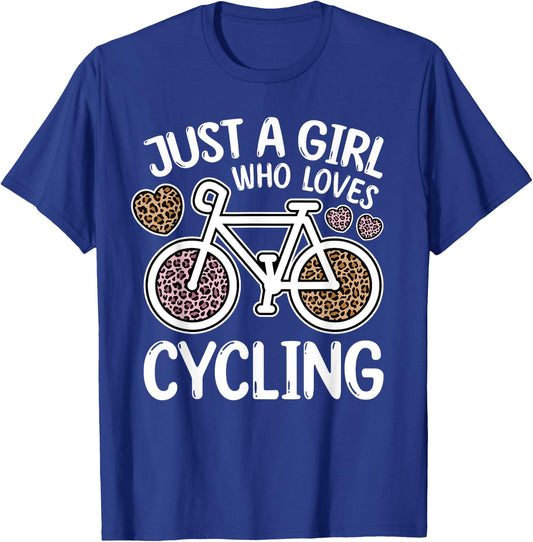 Just A Girl Who Loves Cycling Leopard Print Cyclist Bicycle T-Shirt - T-Shirt | Royal