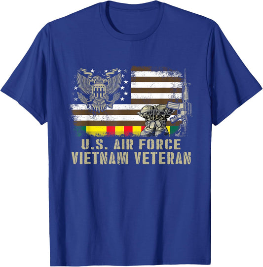 Vintage American Flag Proud U.S. Air Force Vietnam Veteran T-Shirt - T-Shirt | Royal
