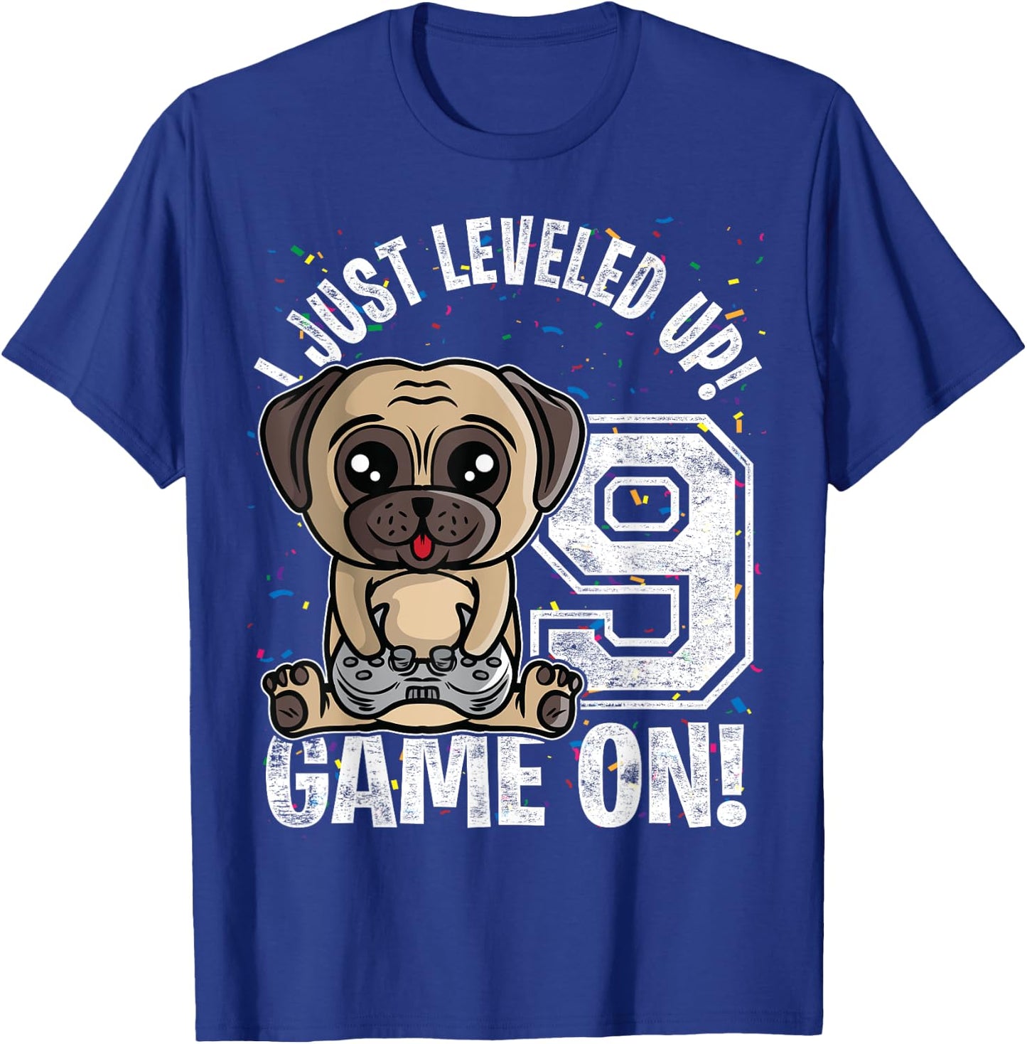 9 Years Old 9th Birthday Pug Dog Boy Girl Gifts Video Game T-Shirt - T-Shirt | Royal