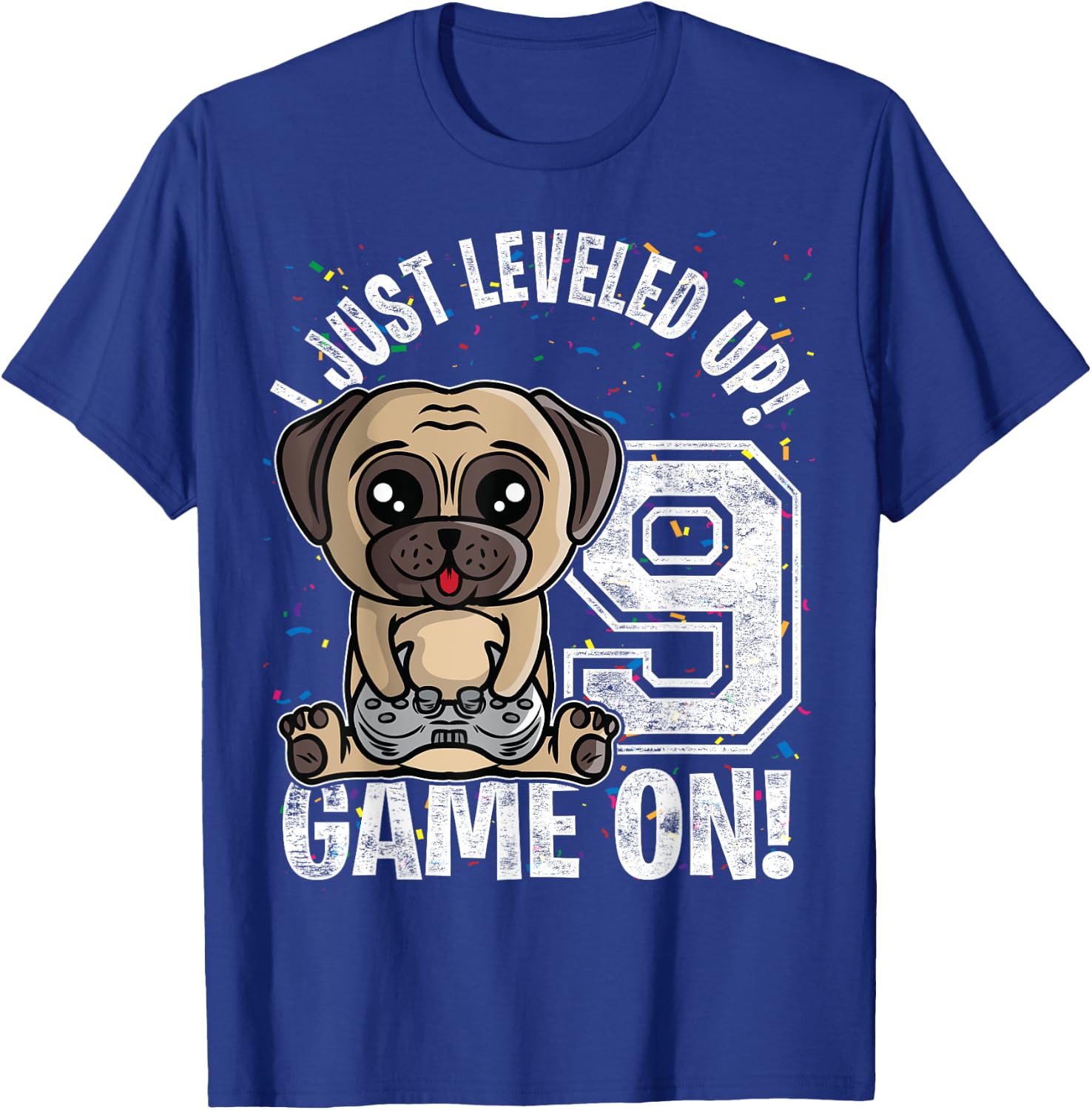 9 Years Old 9th Birthday Pug Dog Boy Girl Gifts Video Game T-Shirt - T-Shirt | Royal