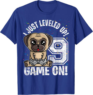 9 Years Old 9th Birthday Pug Dog Boy Girl Gifts Video Game T-Shirt - T-Shirt | Royal