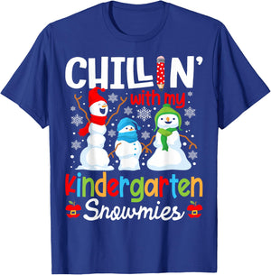 Chillin With My Kindergarten Teacher Snowmies Teacher T-Shirt - T-Shirt | Royal