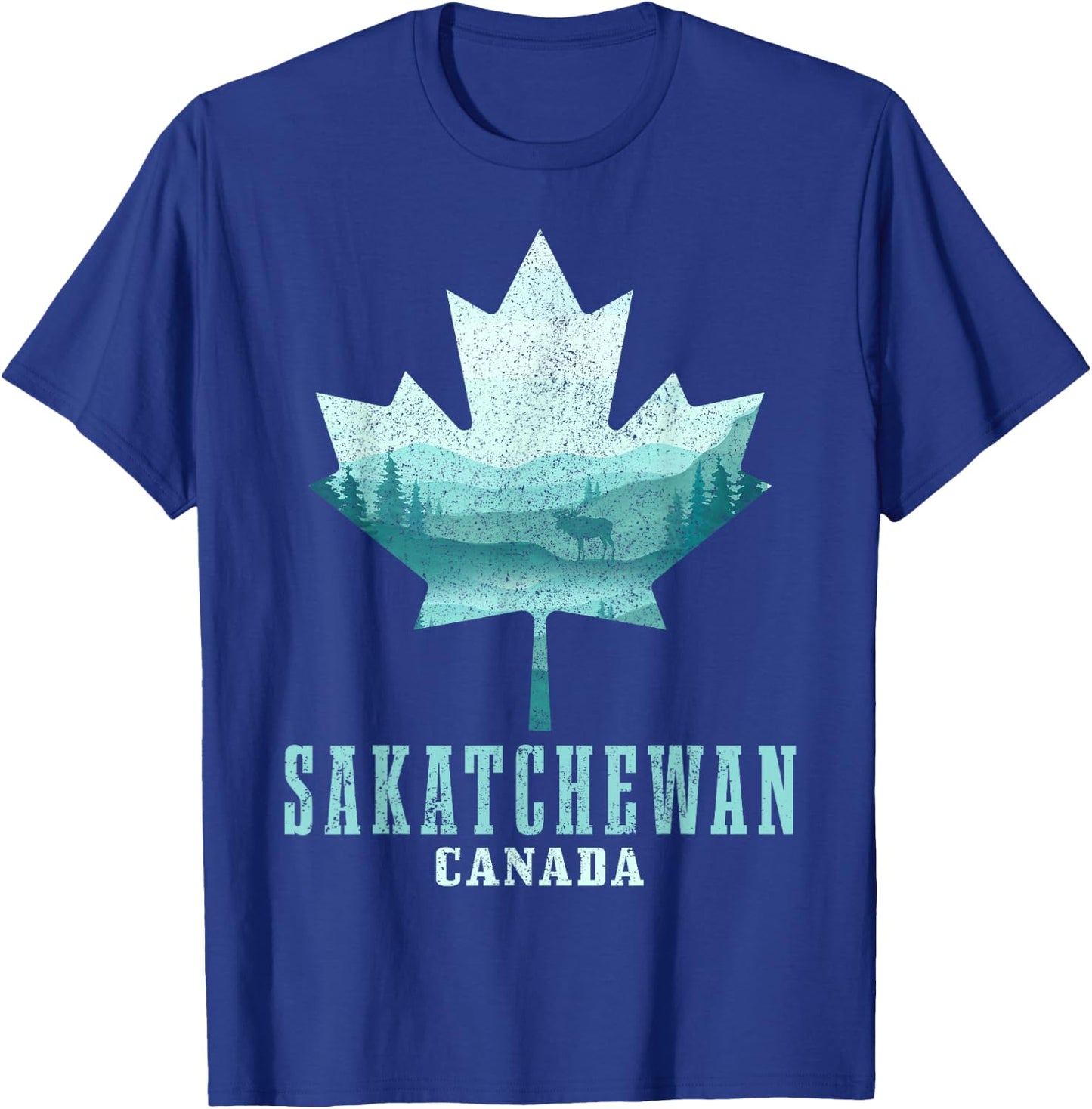 Saskatchewan Maple Leaf Moose Vintage Canada Canadian Pride T-Shirt - T-Shirt | Royal