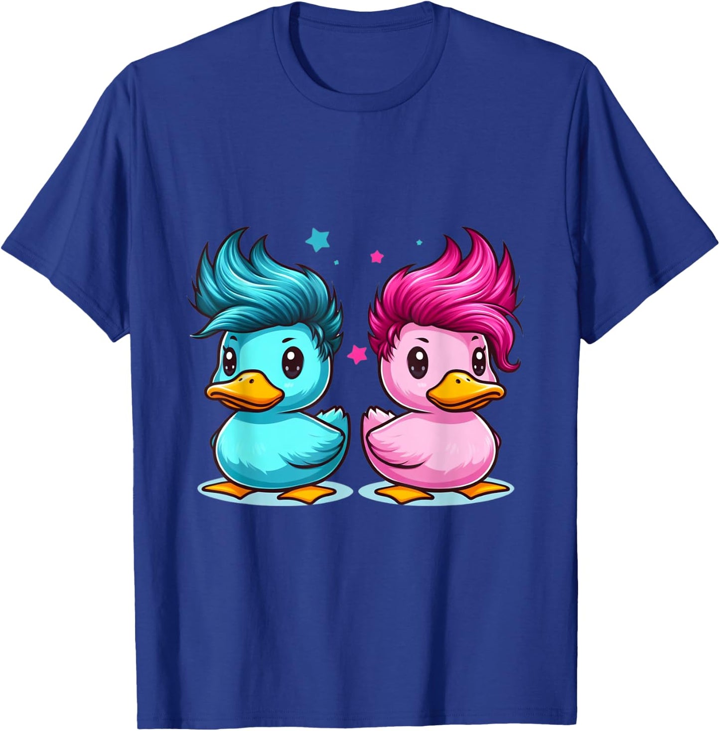 Pink and Blue Ducks with Spunky Hair Cute Style T-Shirt - T-Shirt | Royal