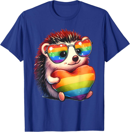 Gay Pride Hedgehog Heart Rainbow Flag LGBT Women Girls Kids T-Shirt - T-Shirt | Royal