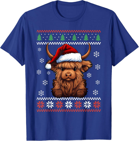 Highland Cow Ugly Christmas Sweater Xmas for Adults Kids T-Shirt - T-Shirt | Royal