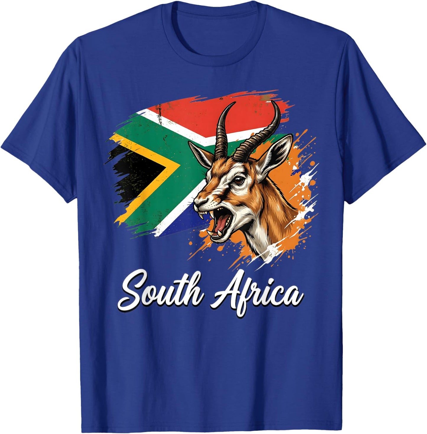 South Africa National Flag with Springbok Antelope T-Shirt - T-Shirt | Royal