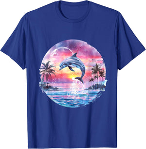 Sea Ocean Animal Art Delfin Sonnenuntergang Meer Ozean Tierliebhaber Ozean Meer Delfin Schwarz S EU 38-40 T-Shirt - T-Shirt | Royal