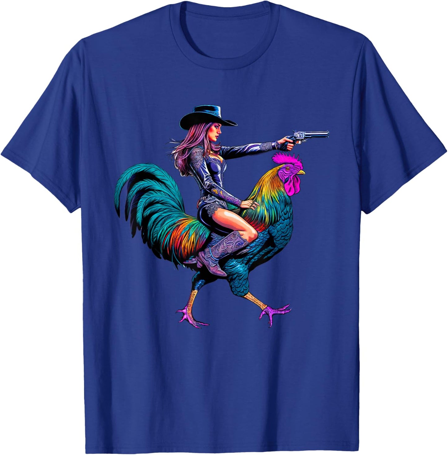 Rooster Cowboy Cowgirl Riding Chicken Whimsical Western T-Shirt - T-Shirt | Royal