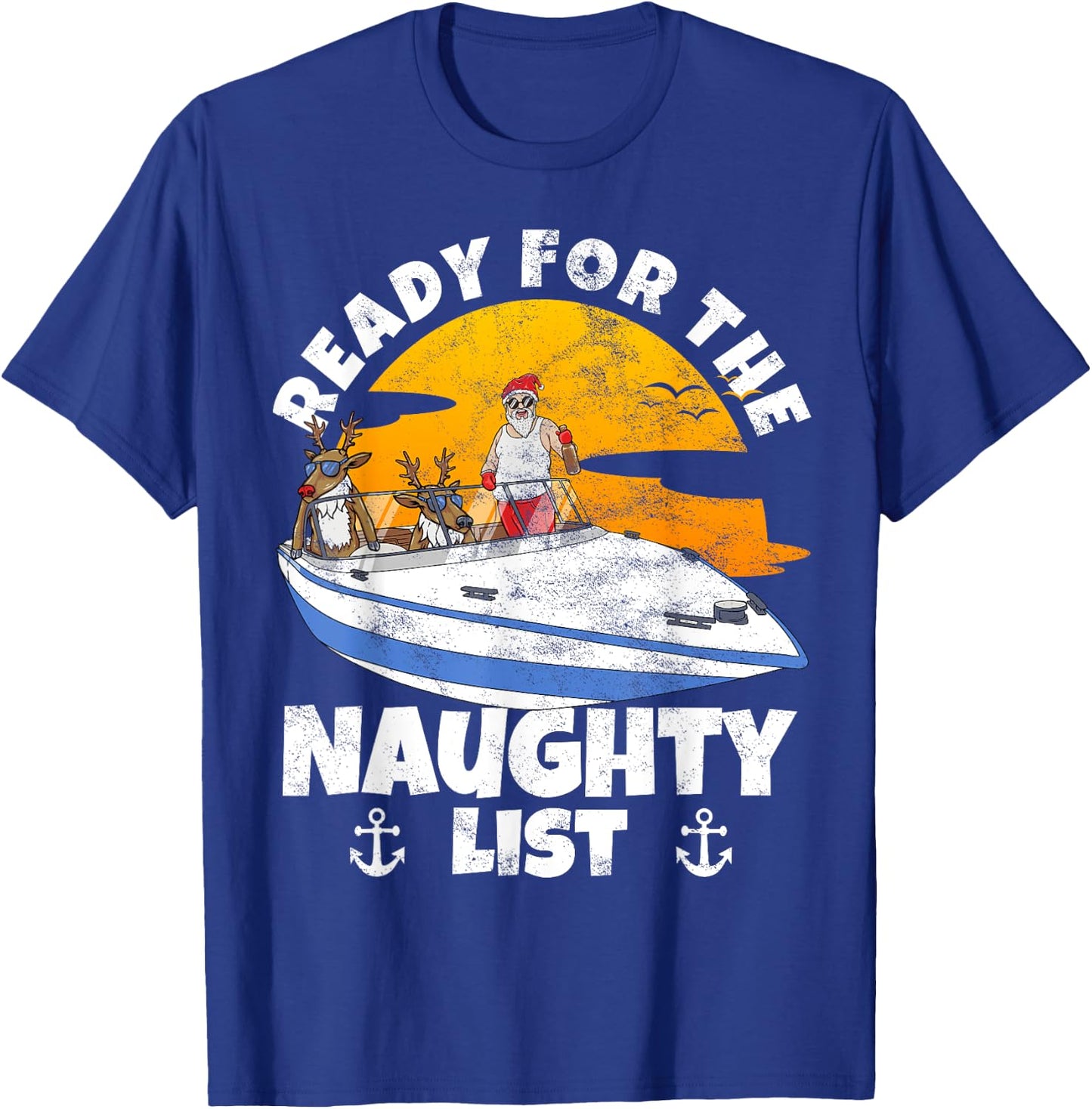 Ready For Naughty List on Christmas in July Santa on a Boat T-Shirt - T-Shirt | Royal