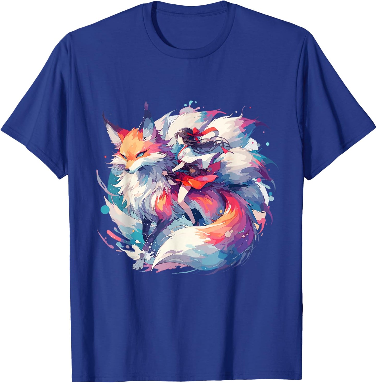Anime Kitsune Girl On Nine-tailed Fox T-Shirt - T-Shirt | Royal