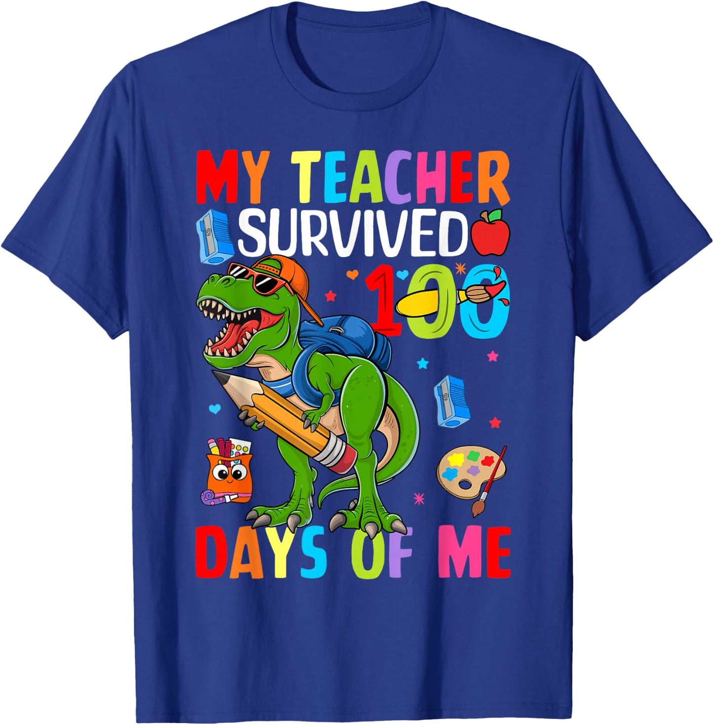 100 Days of School Shirt Boys Girls Kids 100th Day Teacher T-Shirt - T-Shirt | Royal