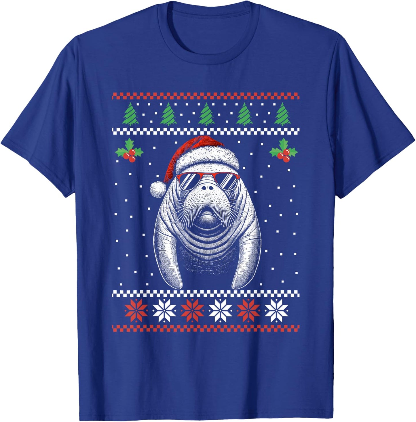 Manatee Santa Hat Ugly Christmas Sweater Xmas T-Shirt - T-Shirt | Royal