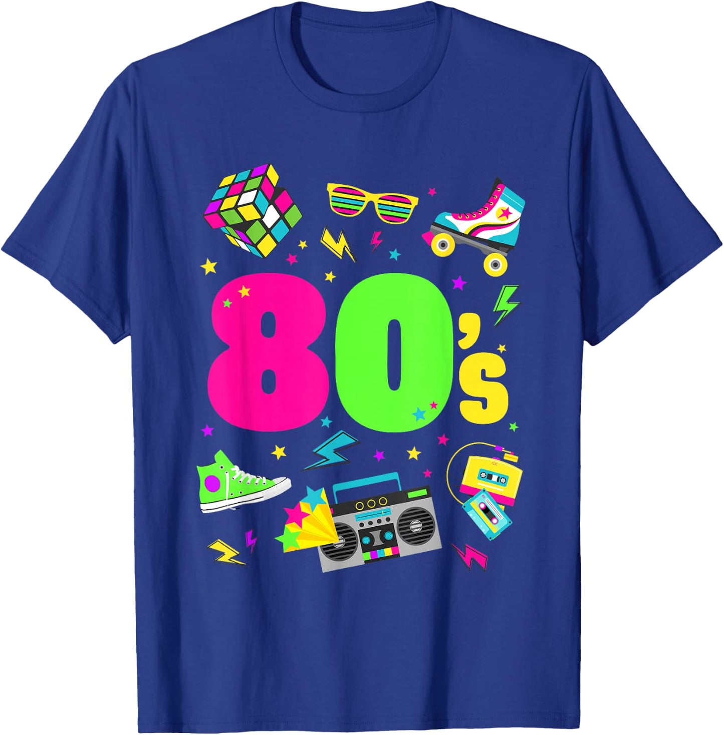 Adult - Black - S - Crew Collar - Cartoon - Crossed - Short Sleeves - EU 38/40 - 80s Theme T-Shirt - T-Shirt | Royal