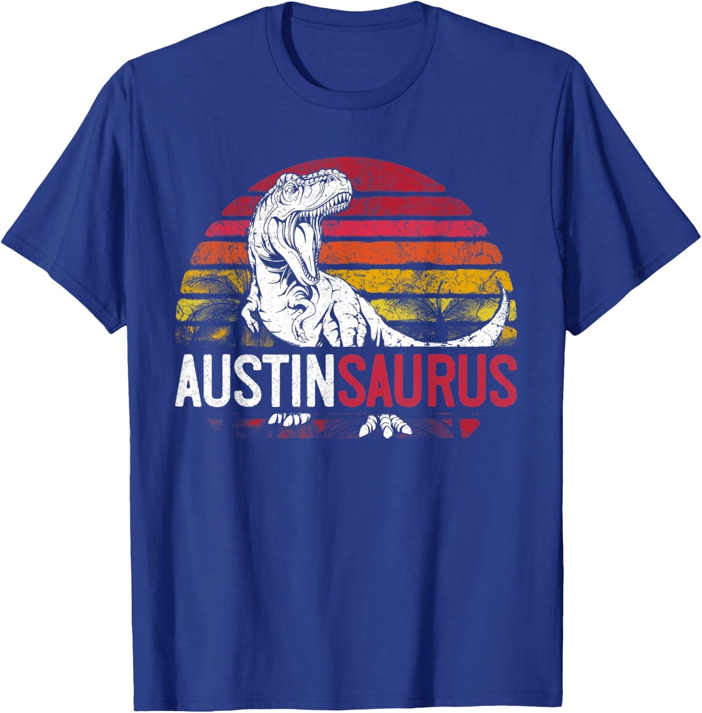 Austin Saurus Funny Personalized Dinosaur T Rex Name Boys T-Shirt - T-Shirt | Royal